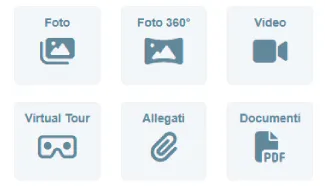 Comandi reali per foto, foto 360 gradi, video, virtual tour, allegati e documenti